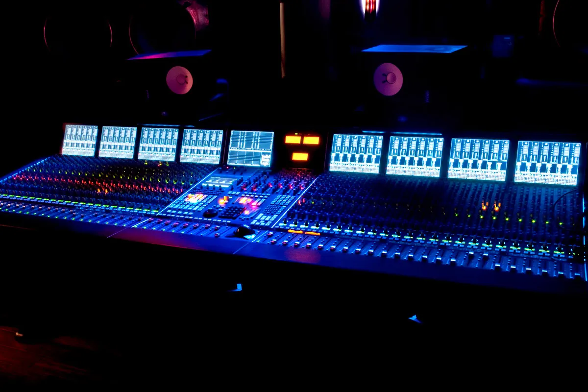The illuminated SSL Duality console in Studio A